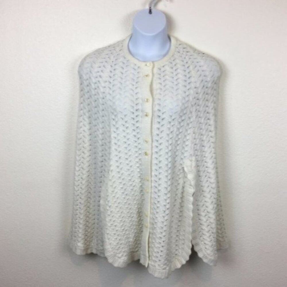Knit Poncho Vintage 1970's Women's Retro Granny Chic Size Small Cream by RoSANNA